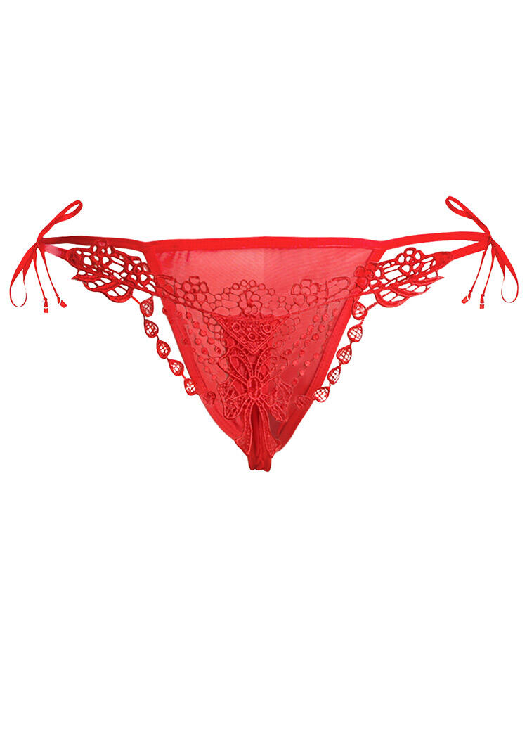 Lace Splicing Floral Panties – Red