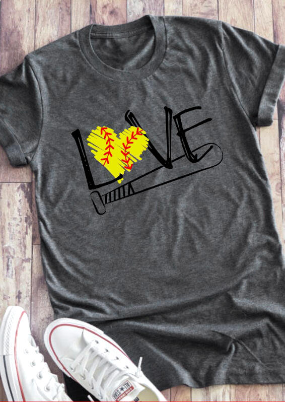 

Tees T-shirts Love Softball Heart T-Shirt Tee - Dark Grey. Size: S,M,,XL