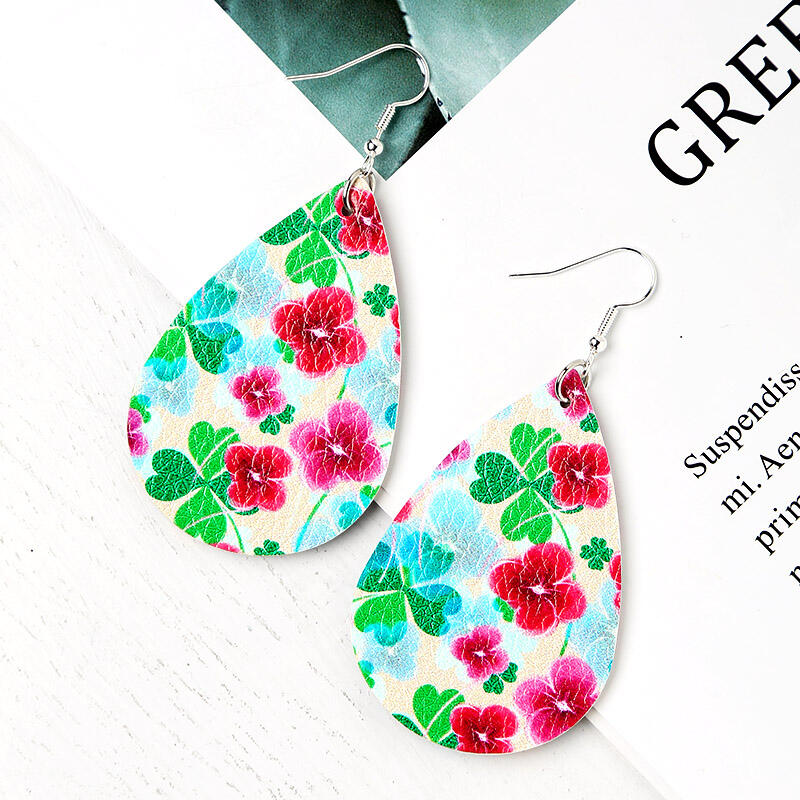 

St. Patrick's Day Lucky Shamrock PU Leather Earrings - Multi-Colored, 464194