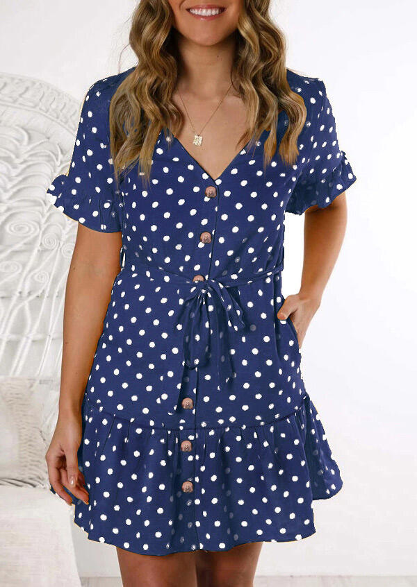 Mini Dresses Polka Dot Ruffled Mini Dress without Necklace - Navy Blue in Blue. Size: L,M,S
