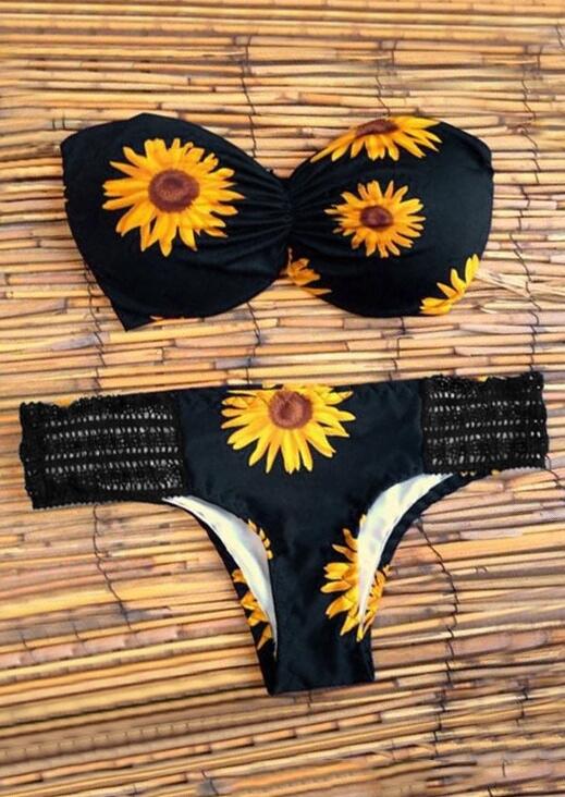 Sunflower Lace Splicing Bikini Set