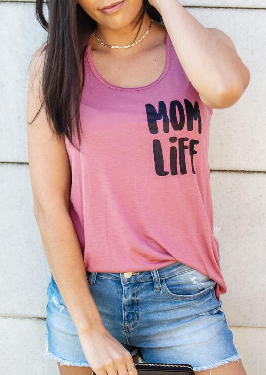 Tank Tops Mom Life O-Neck Tank Top without Necklace in Cameo Brown. Size: S,M,L