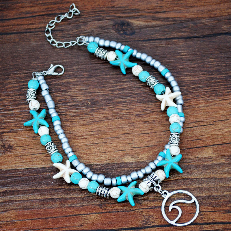 Bohemian Turquoise Starfish Dual-Layered Anklet