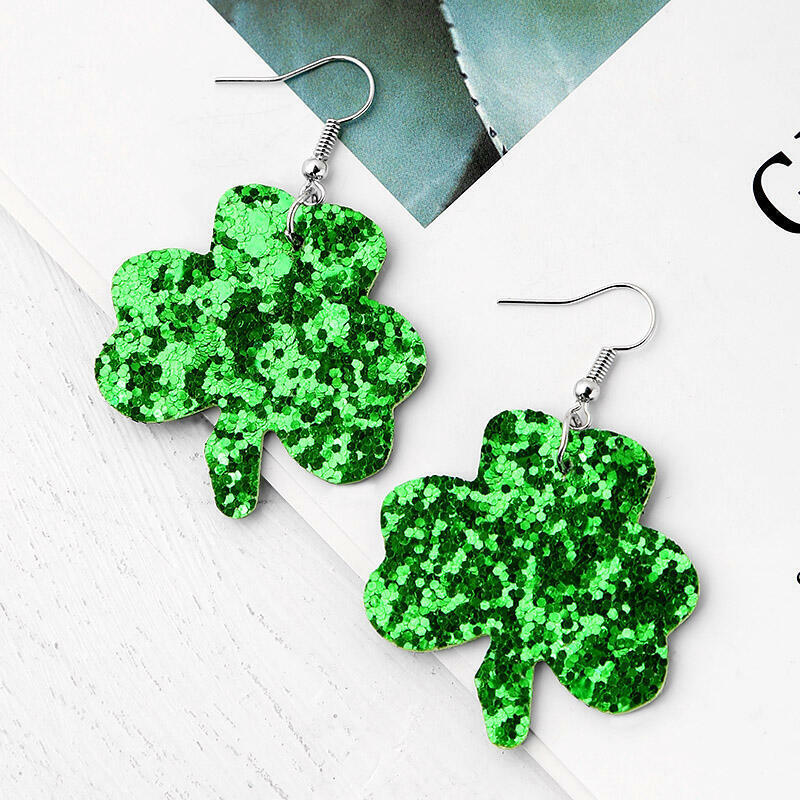

St. Patrick's Day Sequined Lucky Shamrock Earrings, Green, 464209