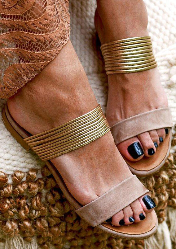 

Summer Beach Flat Heel Round Toe Slippers, Apricot, 464685