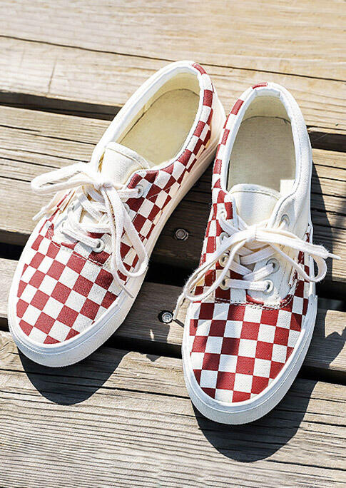 Plaid Printed Lace Up Flat Sneakers