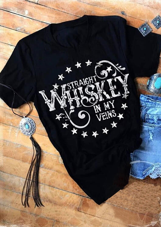

Tees T-shirts Star Straight Whiskey In My Veins T-Shirt Tee - Black. Size