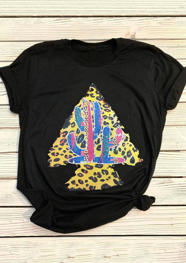 

Cactus Leopard Printed T-Shirt Tee - Black, 465128