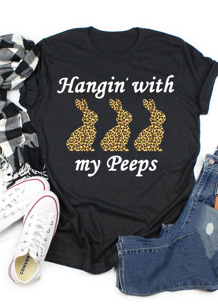 

Tees T-shirts Easter Day Leopard Printed Hangin' With My Peeps T-Shirt Tee in Black. Size