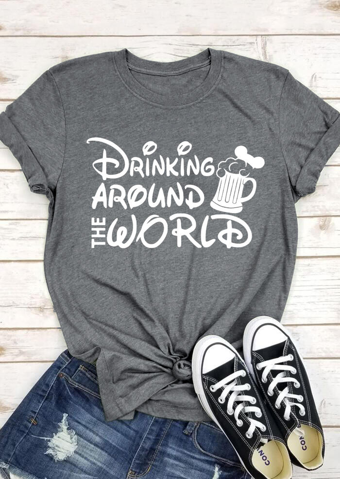 

Drinking Around The World T-Shirt Tee - Gray, 465225