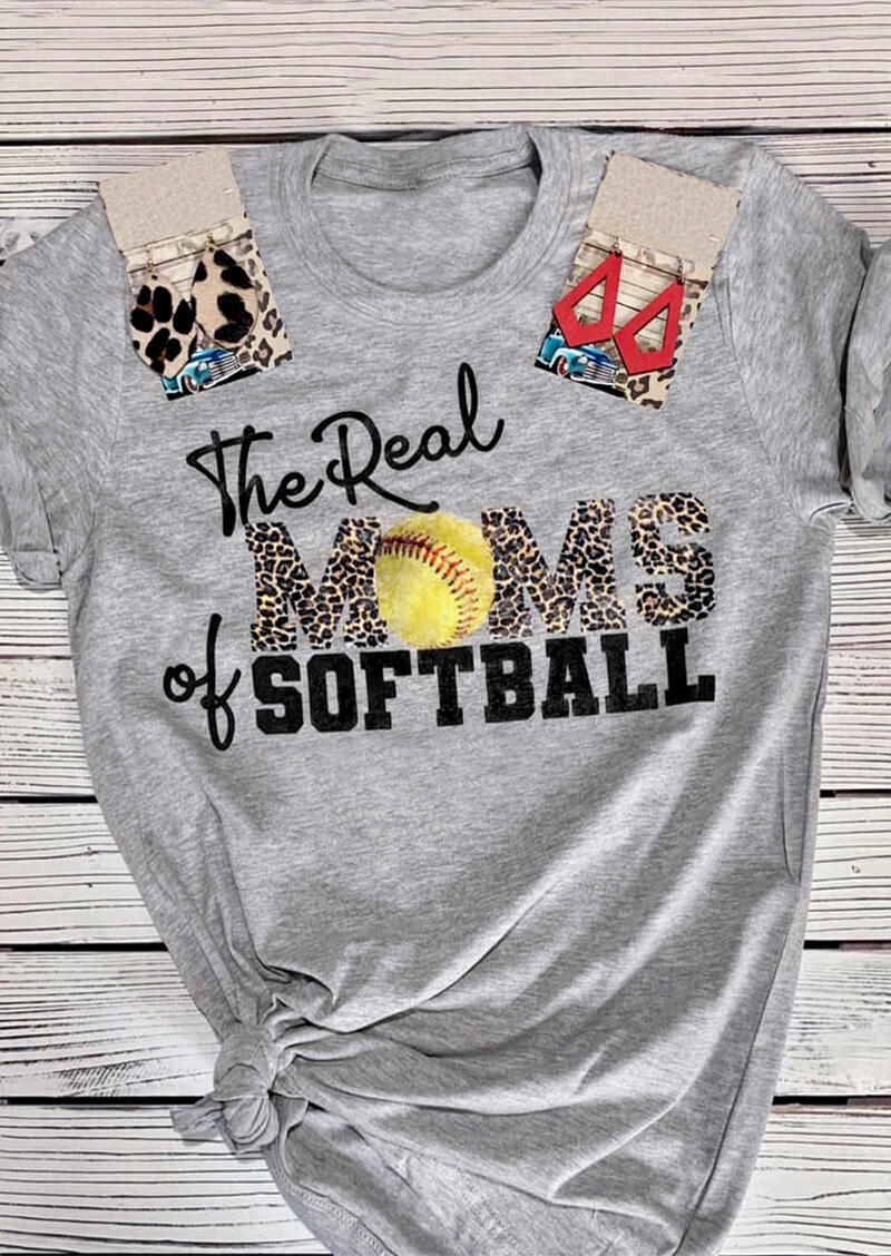 

The Real Moms Of Softball Leopard T-Shirt Tee - Gray, 465235