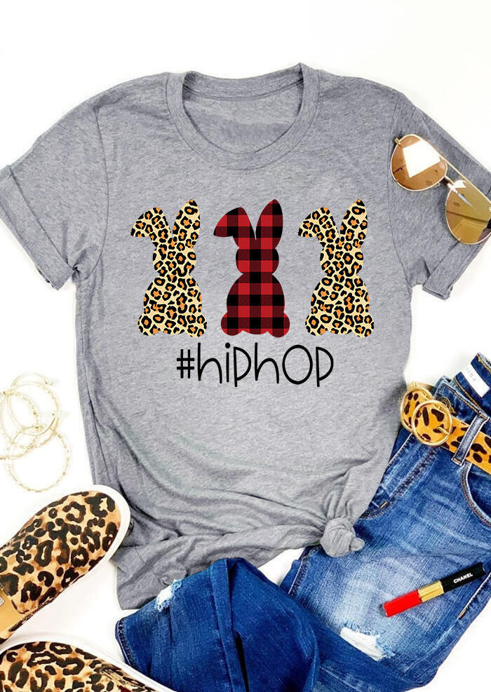 

Easter Day Plaid Leopard Printed Hip Hop Bunnies T-Shirt Tee - Gray, 465210