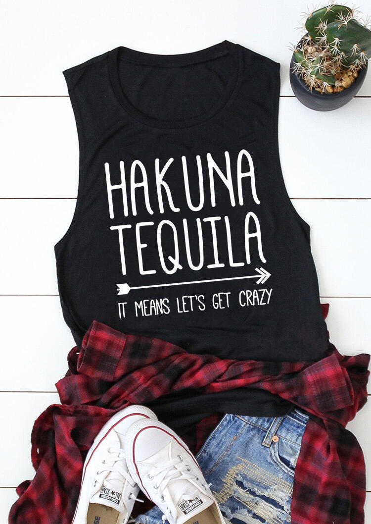 

Tank Tops Hakuna Tequila O-Neck Casual Tank in Black. Size: S