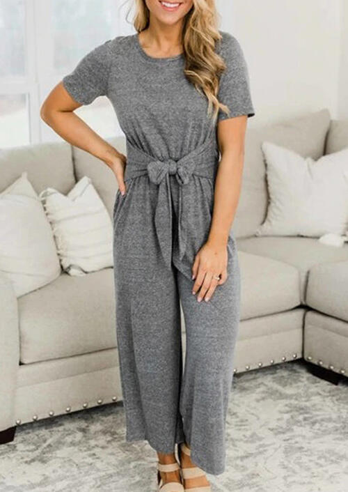 

Jumpsuits & Rompers Presale - Tie O-Neck Jumpsuit - Gray. Size: S,M,,XL