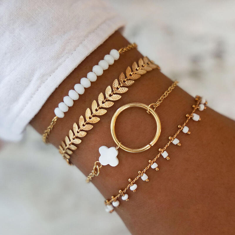 

Bracelet 4Pcs Lucky Shamrock Beading Tassel Bracelet. Size, Gold