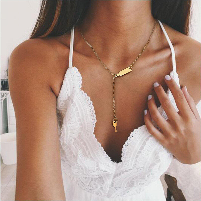 

Necklaces Wine Bottle Glass Alloy Necklace. Size, Gold