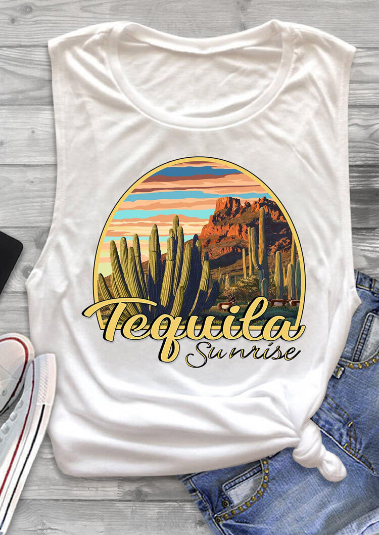 

Tank Tops Tequila Sunrise Cactus Tank - White. Size