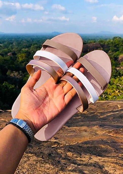 

Presale - Summer Color Block Flat Sandals, Apricot, 465433