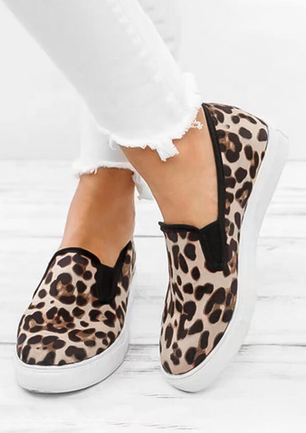

Leopard Printed Slip On Flat Sneakers, 465277