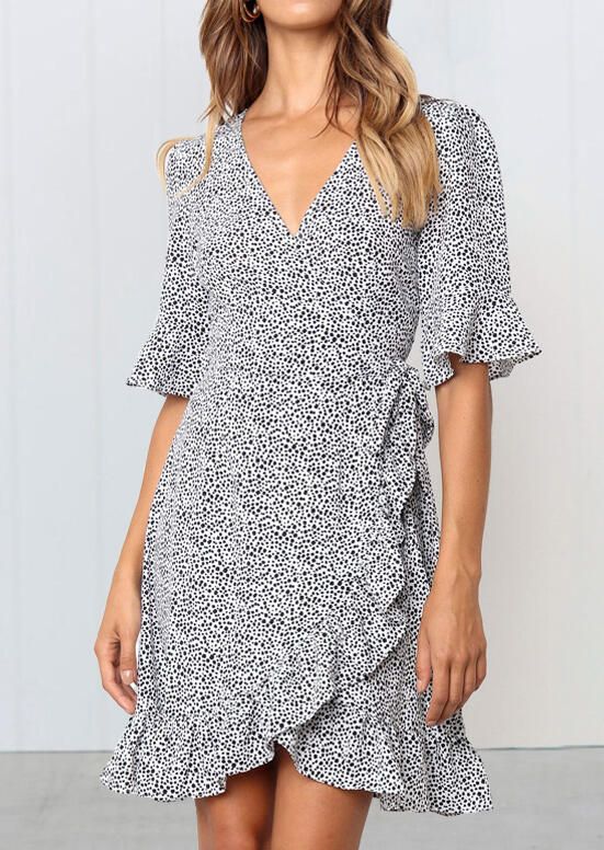 

Mini Dresses Ruffled Irregular Tie Flare Sleeve Mini Dress in White. Size