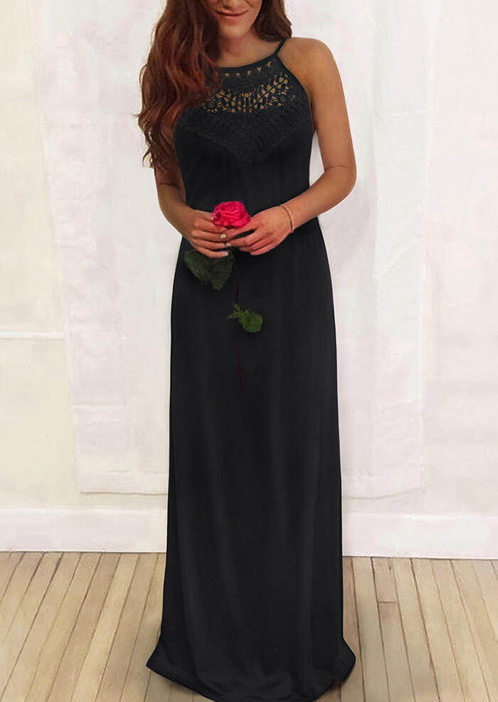 

Maxi Dresses Hollow Out Lace Splicing Maxi Dress - Black. Size: ,XL