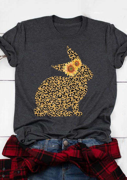 

Tees T-shirts Sunflower Leopard Printed Easter Bunny T-Shirt Tee - Dark Grey. Size