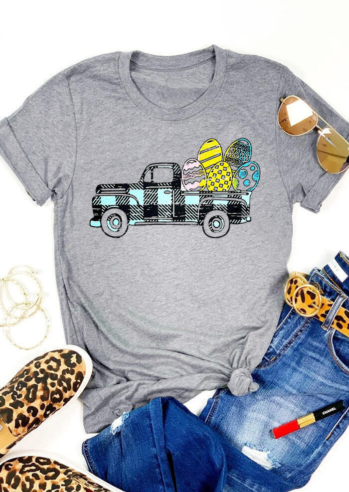 

Tees T-shirts Easter Eggs Plaid Printed Splicing T-Shirt Tee - Gray. Size: ,XL