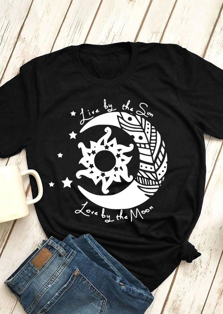 

Live By The Sun Love By The Moon T-Shirt Tee - Black, 465663