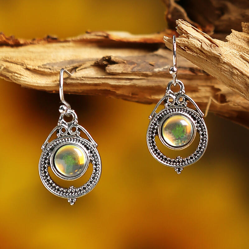 

Earrings Hollow Out Round Stone Pendant Earrings. Size, Silver