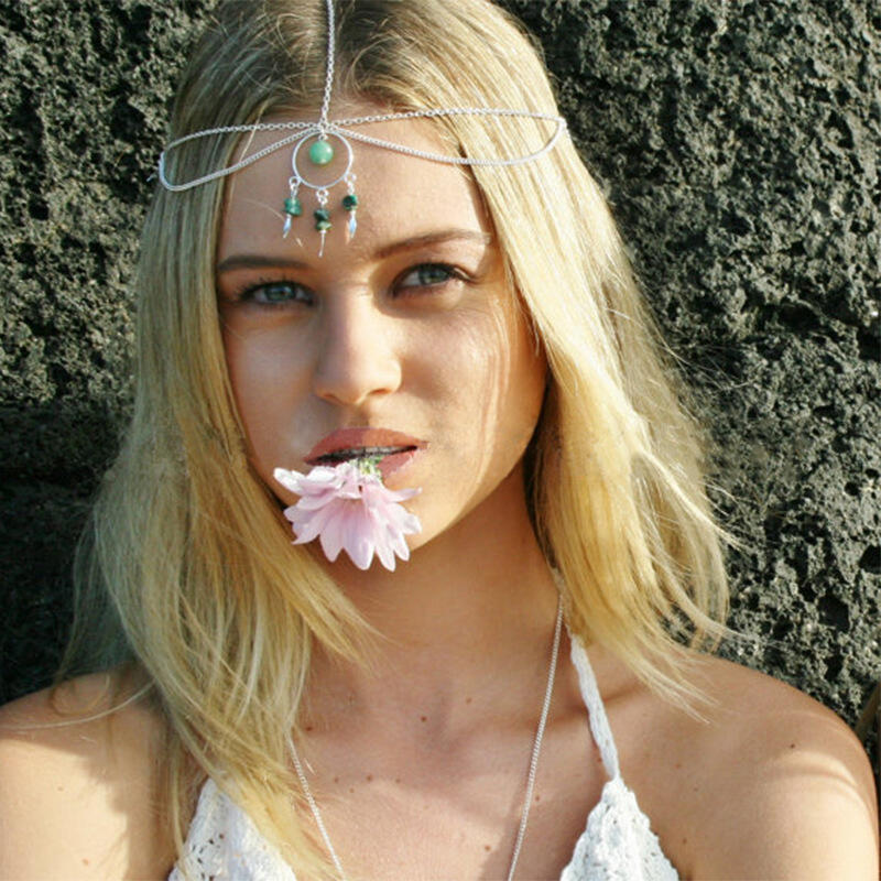 

Body Jewelry Bohemian Turquoise Bead Head Chain. Size, Gold