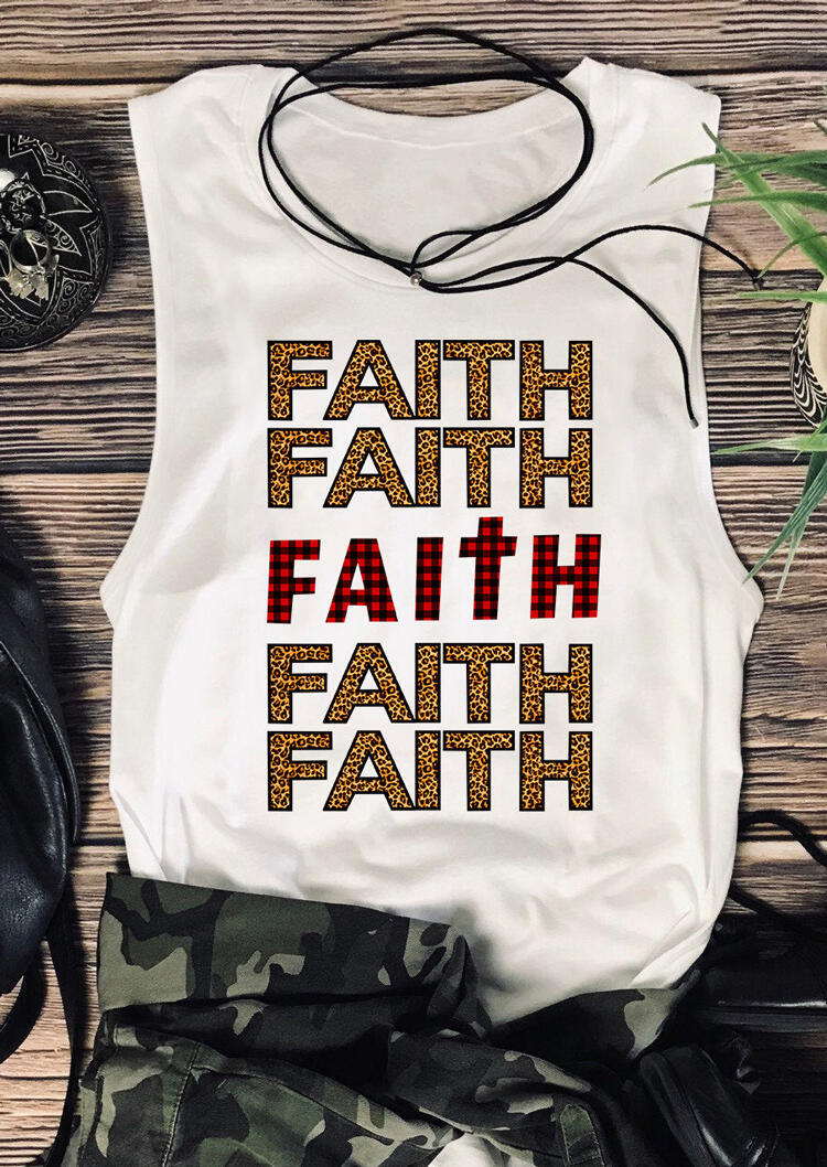 

Presale - Faith Plaid Leopard Printed Tank - White, 465671