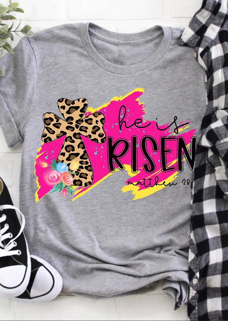 

Tees T-shirts He Is Risen Flower Leopard Printed T-Shirt Tee - Gray. Size
