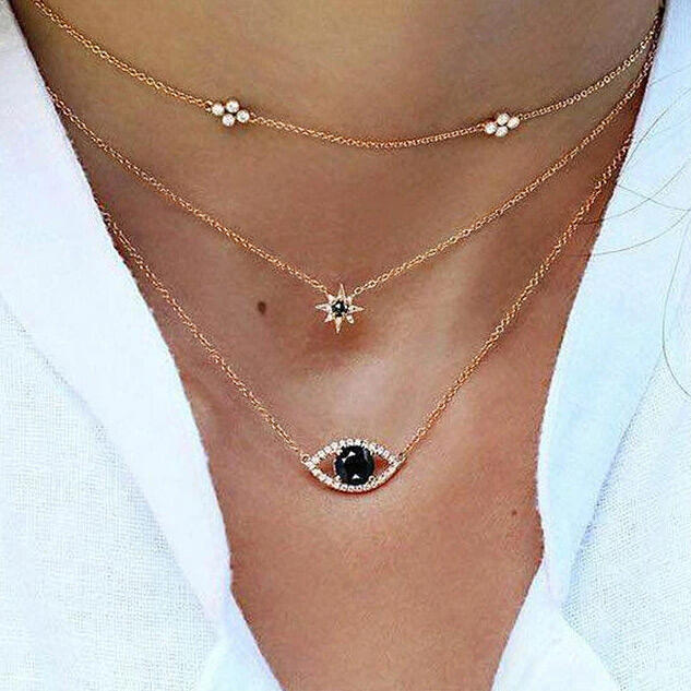 

Three-Layered Rhinestone Bead Pendant Necklace, Gold, 465740