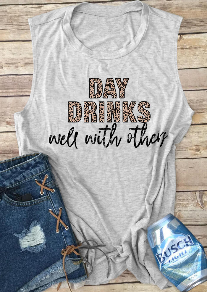 

Tank Tops Leopard Printed Day Drinks Well With Others Tank - Gray. Size