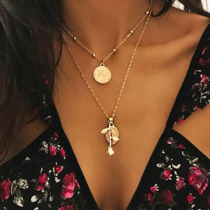 

Necklaces Double-Layered Virgin Mary Rose Pendant Necklace. Size, Gold