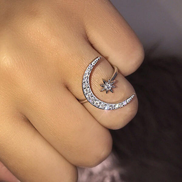 

Rings Women's Rhinestone Star Moon Ring. Size, Silver