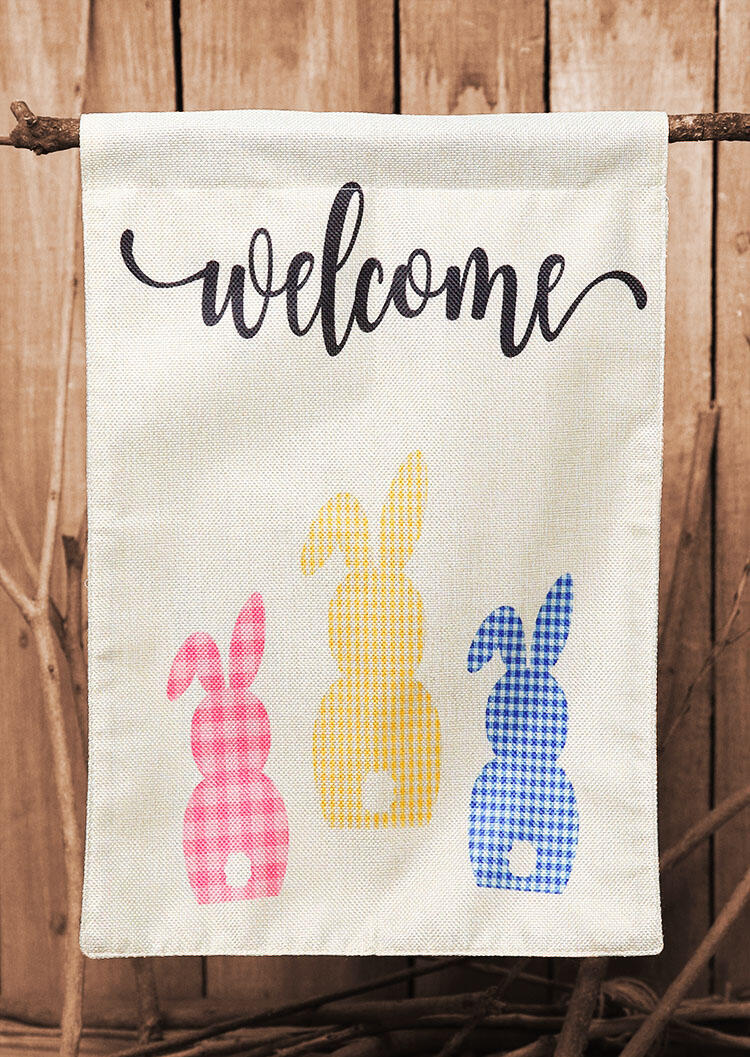 Welcome Happy Easter Bunnies Small Garden Flag in Pattern2. Size