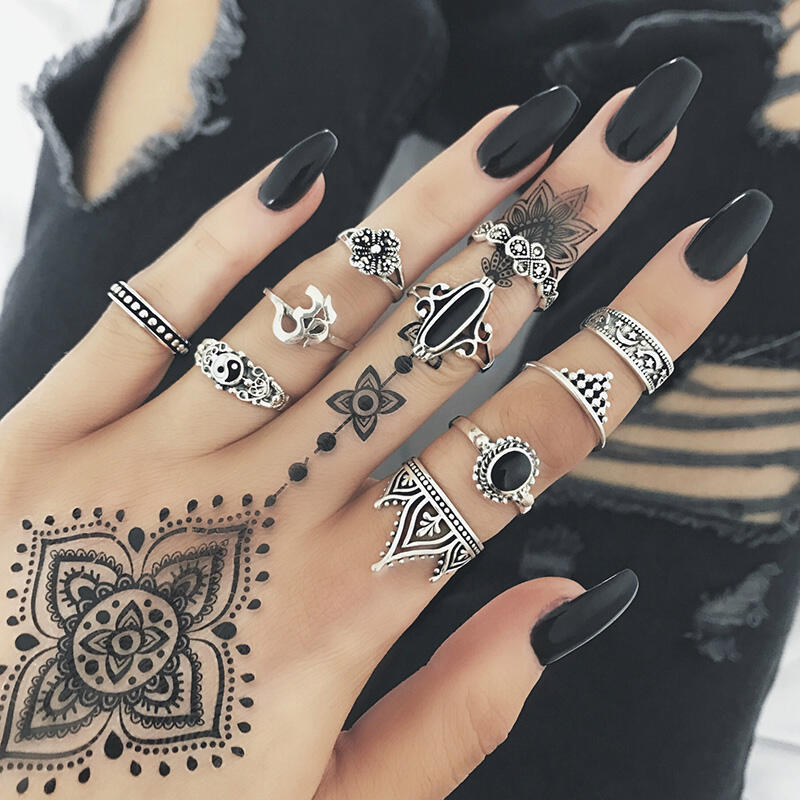 

Rings 10Pcs Star Moon Gem Flower Rings. Size, Silver
