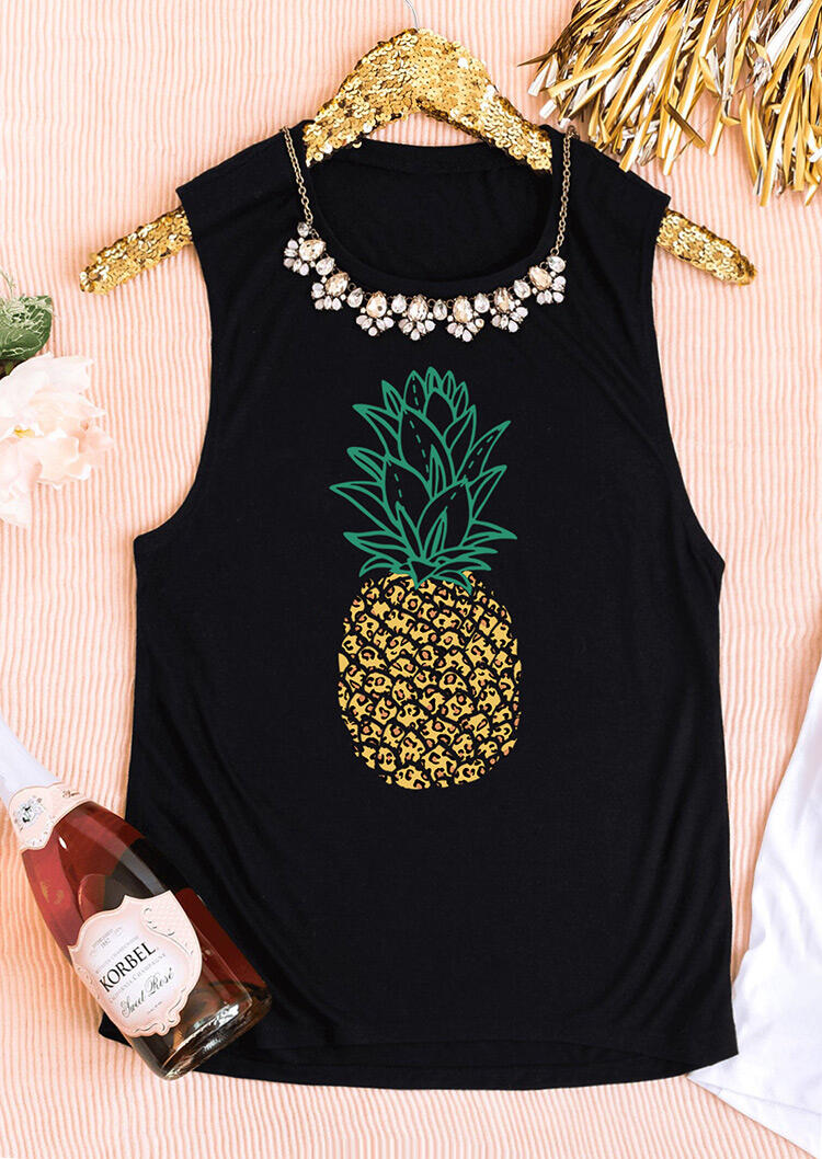 

Tank Tops Leopard Splicing Pineapple Tank without Necklace - Black. Size