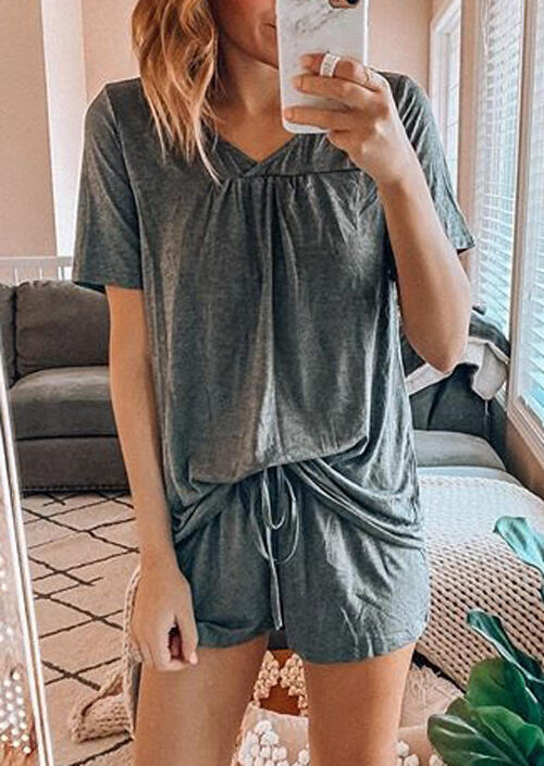 

Presale - Ruffled Drawstring Pajamas Set - Gray, 465905