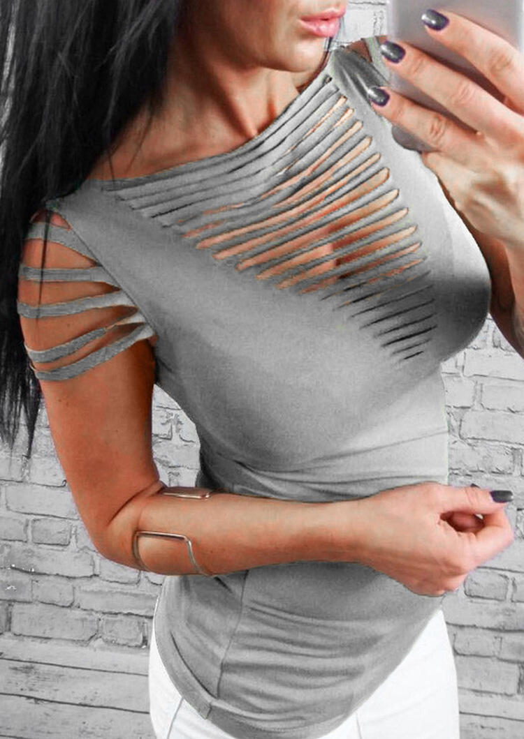 

Hollow Out Blouse - Gray, 465932