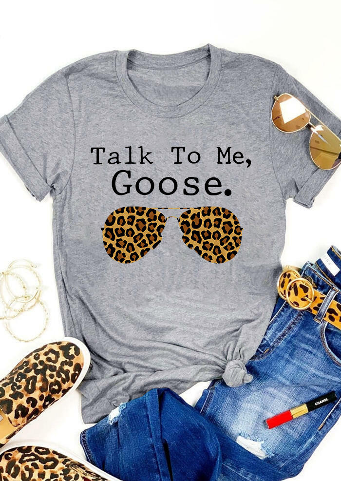 

Tees T-shirts Talk To Me Goose Leopard Printed T-Shirt Tee - Light Grey. Size