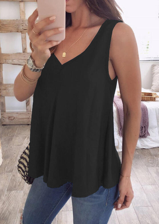 

Loose V-Neck Tank without Necklace - Black, 465963