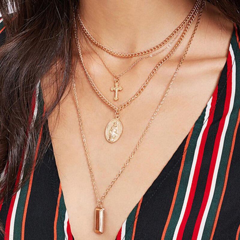 

Multi-Layered Cross Pendant Necklace, Gold;silver, 465965