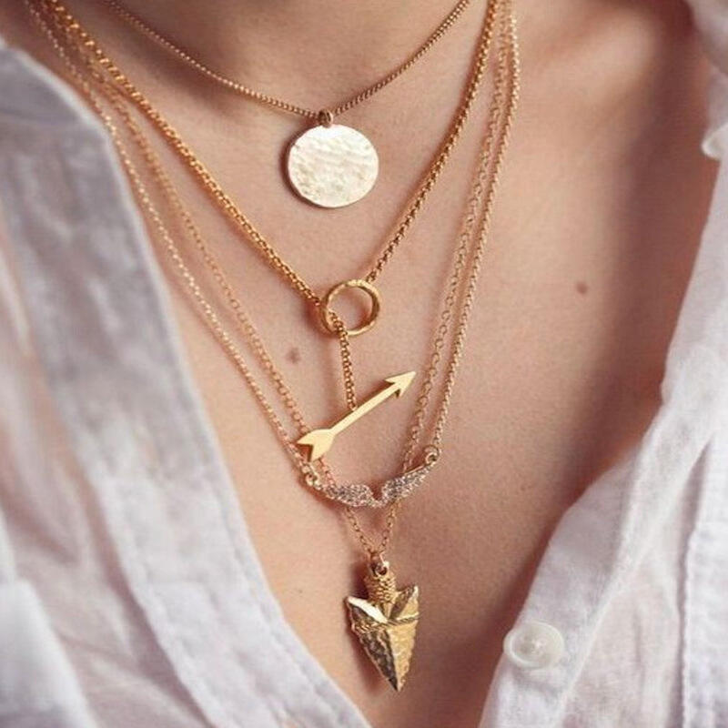 

Necklaces Multi-Layered Alloy Wing Arrow Pendant Necklace. Size, Gold