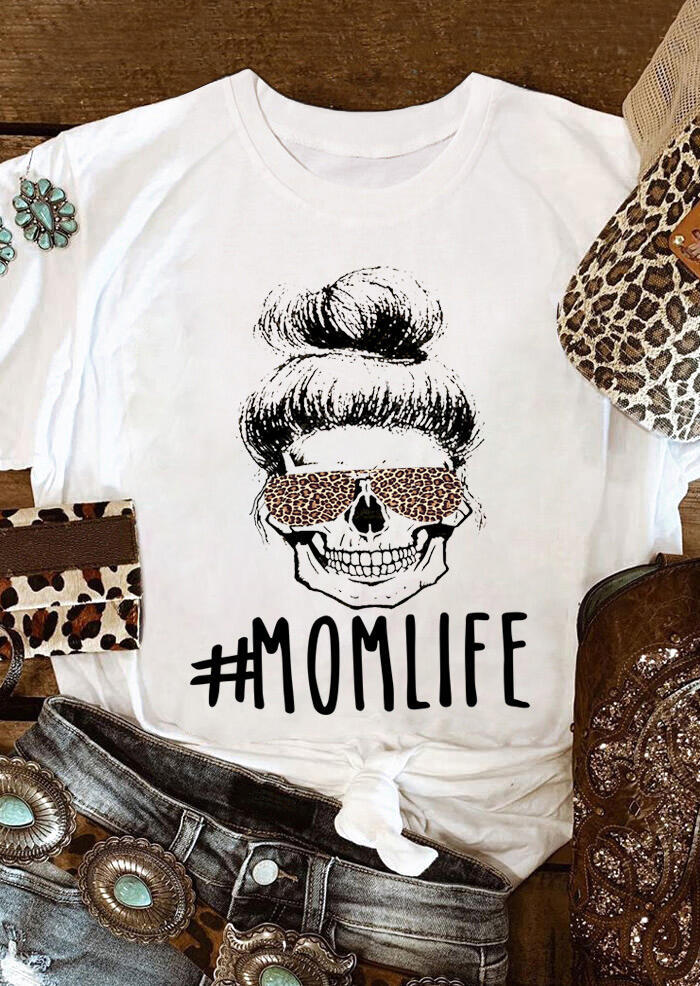 T-shirts Tees Mom Life Leopard Printed T-Shirt Tee in White. Size: M,S