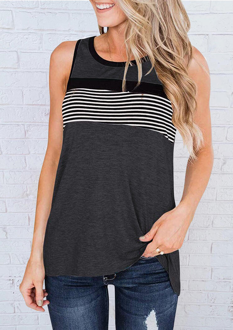

Striped Splicing O-Neck Casual Tank - Dark Grey, 466026