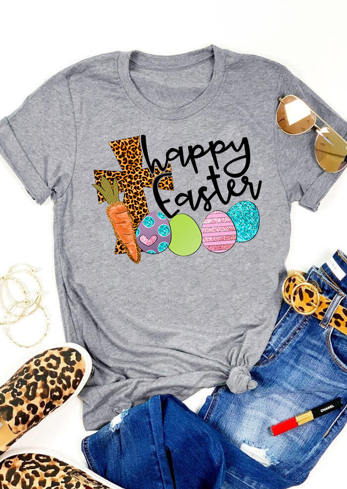 

Tees T-shirts Leopard Printed Cross Happy Easter T-Shirt Tee - Gray. Size