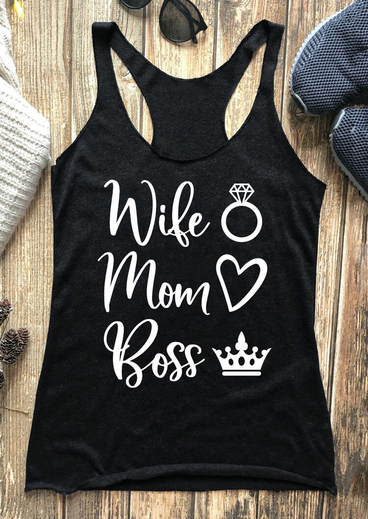 Wife Mom Boss Heart Casual Tank - Black, 466220
