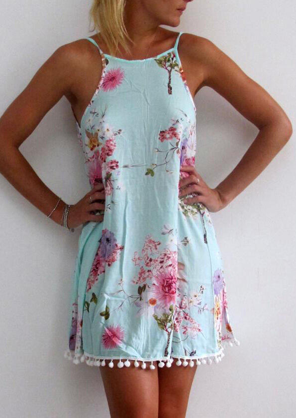 

Presale - Floral Tassel Open Back Mini Dress - Light Green, 466231